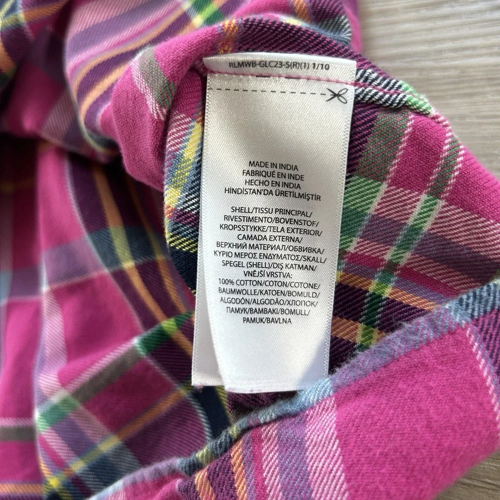 Polo Ralph Lauren Girls 12 Pink Plaid‎ Flannel Shirt Dress Long Sleeves Pockets